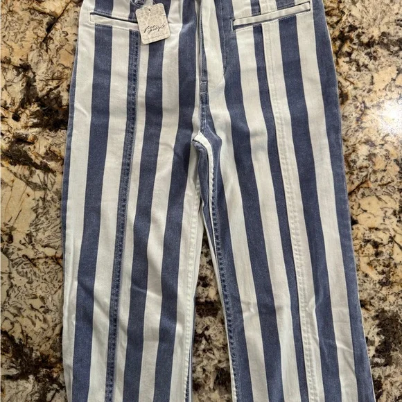 *NWT* Free People Blue and White Striped Pants with Red Star - Picture 7 of 13